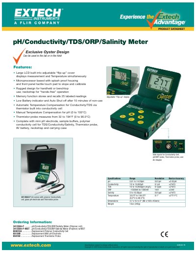 EXTECH 341350A-P pH/Conductivity/TDS/ORP/Salinity Meter Product Datasheet - cover page