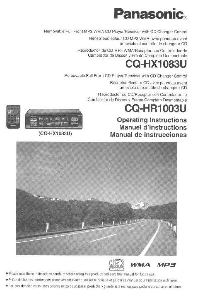 Panasonic CQ-HX1083U/CQ-HR1003U Car Stereo Operating Instructions - cover page