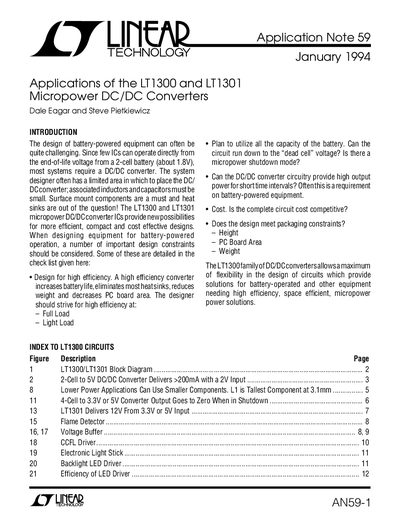 Linear Technology LT1300/LT1301 Micropower DC/DC Converter Applications Note 59