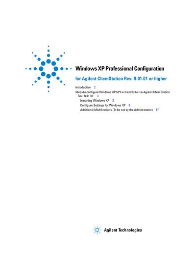 Agilent Windows XP Professional Configuration Rev B.01.01 - cover page