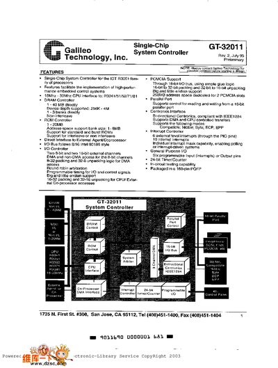 Galileo GT-32011 Single Chip System Controller Datasheet - cover page