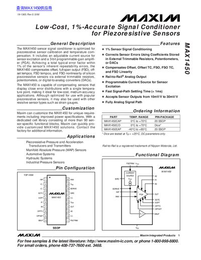 MAXIM MAX1450 Signal Conditioner Datasheet
