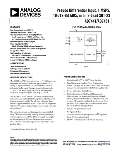 Analog Devices AD7441/AD7451 Datasheet - cover page