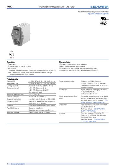 Schurter FKHD Power Entry Module with Line Filter Datasheet - cover page