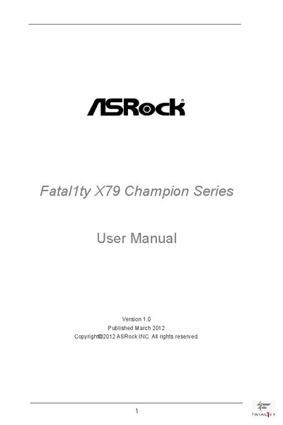 ASRock Fatal1ty X79 Champion Series Motherboard User Manual - cover page