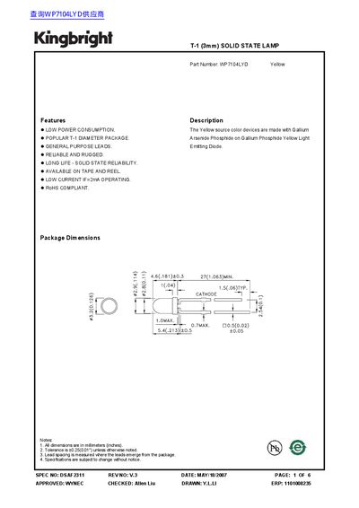 KINGBRIGHT T-1 (3mm) SOLID STATE LAMP handbook1 - cover page