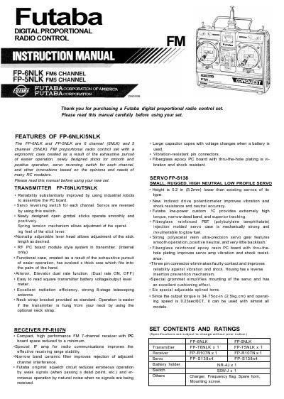Futaba FP-6NLK/FP-5NLK Digital Proportional Radio Control Manual - cover page