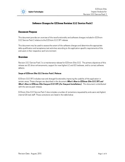 Agilent EZChrom Elite 3.3.2 SP2 Impact Analysis Manual - cover page