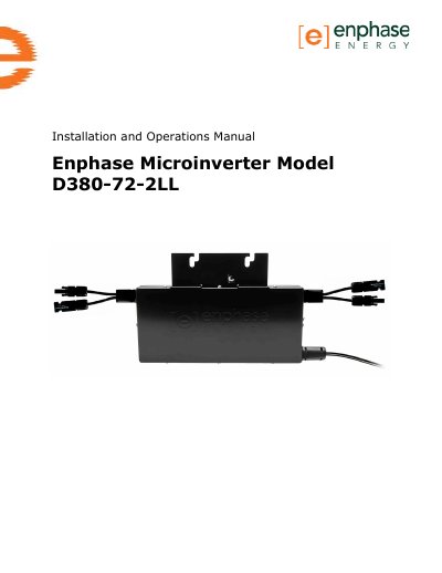 Enphase D380-72-2LL Microinverter Installation and Operations Manual - cover page