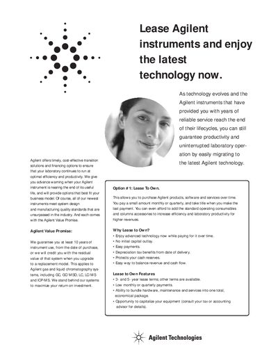 Agilent Financing and Lease Options Brochure - cover page