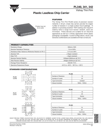 Vishay PL340/341/342 Datasheet - cover page
