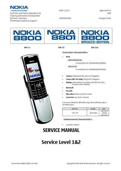Nokia 8800/8801 Service Manual - cover page