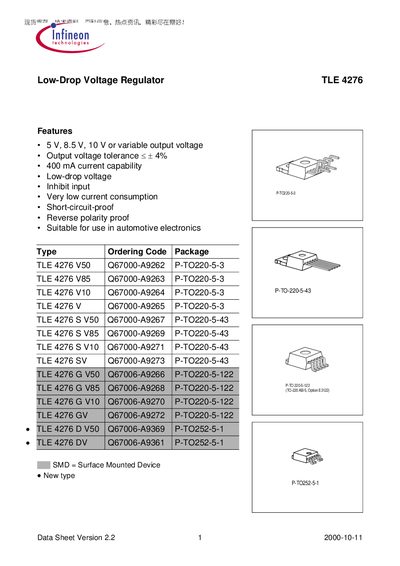 Infineon TLE 4276 Low-Drop Voltage Regulator Datasheet - cover page