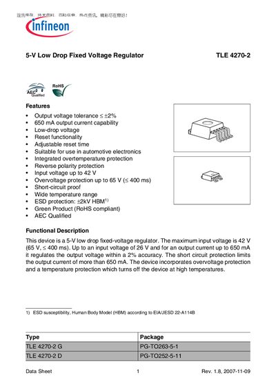 Infineon TLE 4270-2 Datasheet - cover page