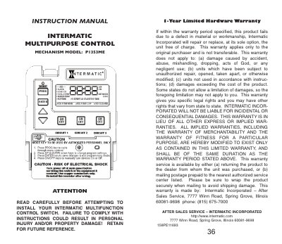 Intermatic P1353ME Multipurpose Control Mechanism User Manual - cover page