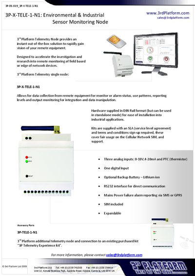 3rd Platform 3P-X-TELE-1-N1 Sensor Monitoring Node Handbook - cover page