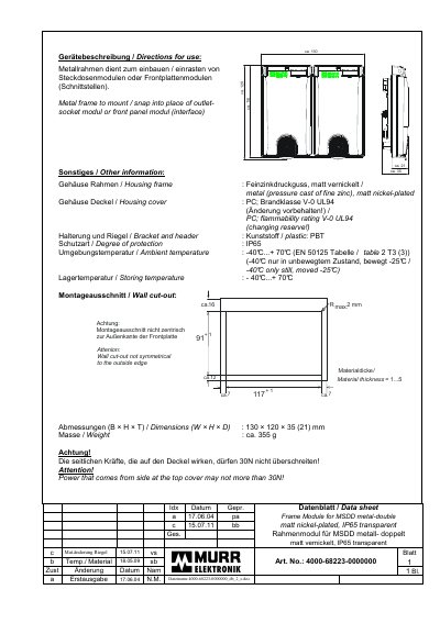 Murr Elektronik 4000-68223-0000000 Frame Module Data Sheet - cover page