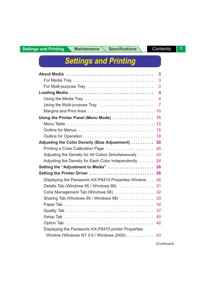 Panasonic 8415PRNT guide
