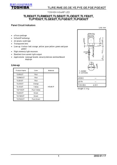 TOSHIBA TLRE62T TLRME62T TLSE62T TLOE62T TLYE62T TLPYE62T TLGE62T TLFGE62T TLPGE62T Manual - cover page
