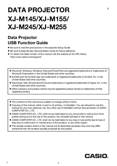 Casio XJ-M145/XJ-M155/XJ-M245/XJ-M255 Data Projector USB Function Guide