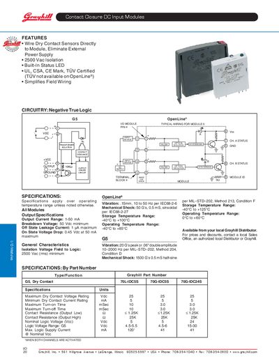 Grayhill Inc Contact Closure DC Input Modules  - cover page