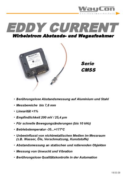 WayCon CMSS Series Eddy Current Displacement Sensor Manual - cover page