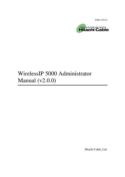Hitachi Cable WirelessIP 5000 Administrator Manual - cover page