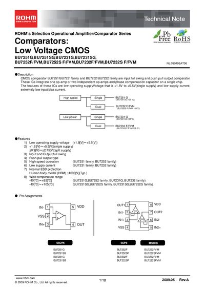 ROHM BU7251G/BU7251SG/BU7231G/BU7231SG/BU7252F/FVM/BU7252S F/FVM/BU7232F/FVM/BU7232S F/FVM Technical Note - cover page