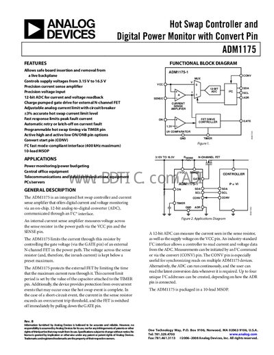 Analog Devices ADM1175 Hot Swap Controller Datasheet - cover page