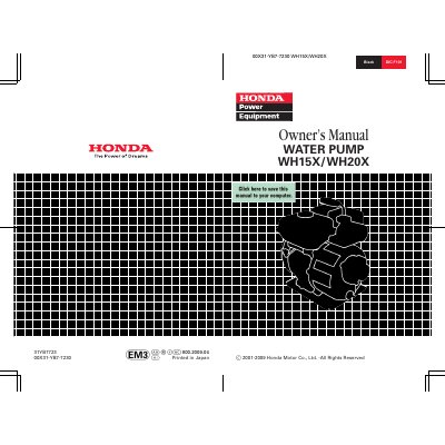 Honda WH15X/WH20X Water Pump Owner's Manual - cover page