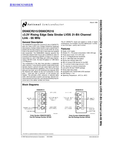 National Semiconductor DS90CR215/DS90CR216 Datasheet - cover page
