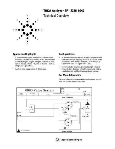Agilent SP1 TOGA Analyzer Product Leaflet - cover page