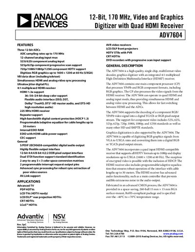 Analog Devices ADV7604 Product Handbook - cover page