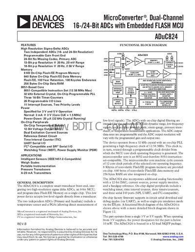 Analog Devices ADuC824 MicroConverter Dual-Channel 16-/24-Bit ADC with Embedded Flash MCU Handbook - cover page
