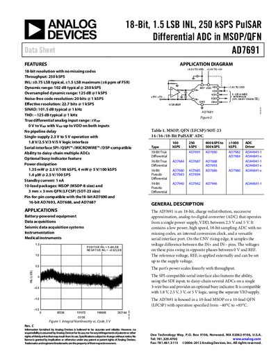 Analog Devices AD7691 18‑Bit ADC Datasheet - cover page