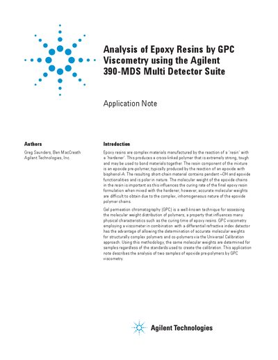 Agilent Analysis of Epoxy Resins by GPC Viscometry using the 390-LC Multi Detector Suite (MDS) - cover page