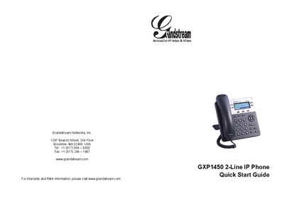 Grandstream GXP1450 2-Line IP Phone Quick Start Guide - cover page