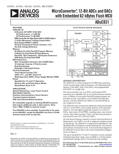 Analog Devices ADuC831 Datasheet - cover page