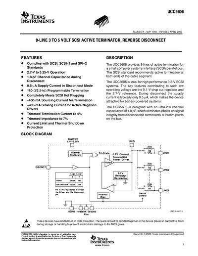 Texas Instruments UCC5606 SCSI Terminator Data Sheet - cover page