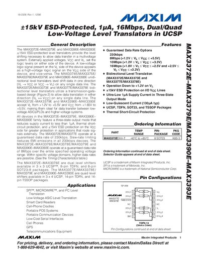 Maxim MAX3372E-MAX3379E and MAX3390E-MAX3393E Datasheet - cover page