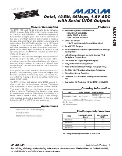 Maxim MAX1438 Octal 12‑Bit ADC Datasheet - cover page