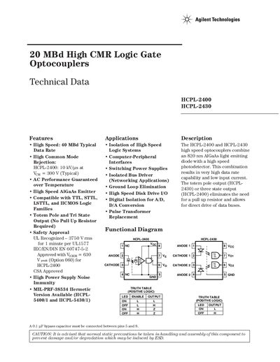 Agilent HCPL-2400/HCPL-2430 Technology Handbook - cover page