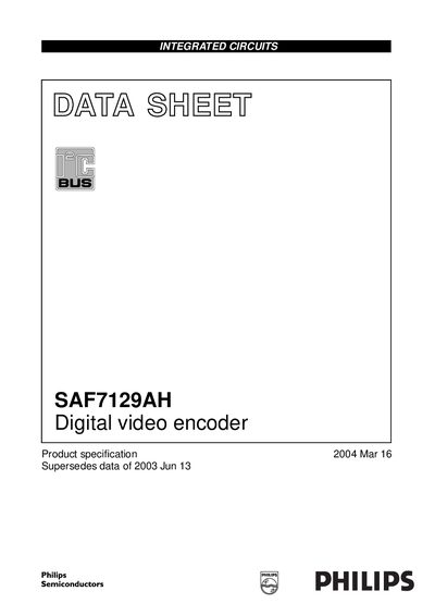 Philips SAF7129AH Digital Video Encoder Datasheet - cover page