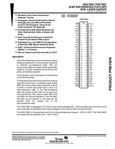 TEXAS INSTRUMENTS 54AC16821 74AC16821 20-BIT BUS INTERFACE FLIP-FLOPS WITH 3-STATE OUTPUTShandbook - cover page