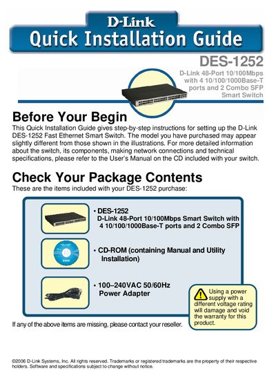 D-Link DSL-1252 quick intallation guide