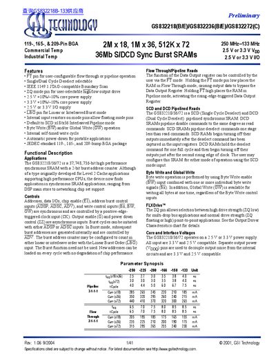 GSI TECHNOLOGY GS832218(B/E)/GS832236(B/E)/GS832272(C) handbook - cover page