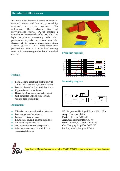 Pro-Wave FS-2513P Piezoelectric Film Sensor Datasheet - cover page