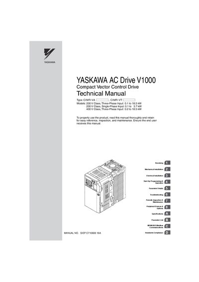 Yaskawa V1000 AC Drive Service Manual - cover page