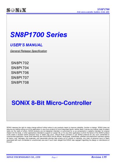 SONiX SN8P1700 User Manual