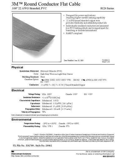 3M 8124 Series Round Conductor Flat Cable Datasheet - cover page